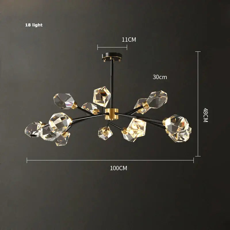 Modern geometric crystal copper black led chandelier dining room
