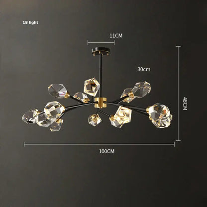 Modern geometric crystal copper black led chandelier dining room