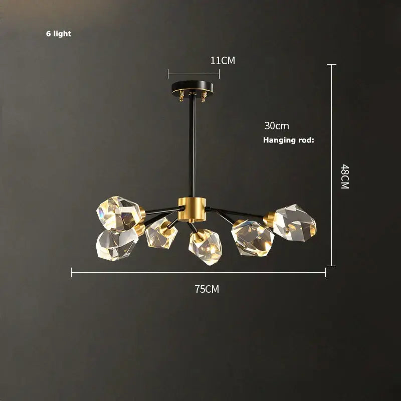 Modern geometric crystal copper black led chandelier dining room
