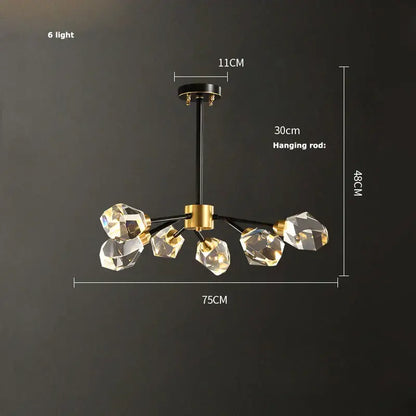 Modern geometric crystal copper black led chandelier dining room
