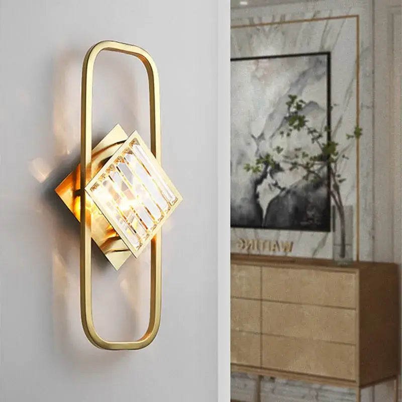Modern geometric crystal gold wall lamp for living room