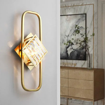Modern geometric crystal gold wall lamp for living room