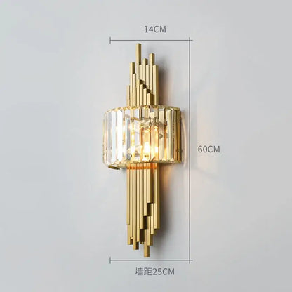 Modern geometric crystal gold wall lamp for living room
