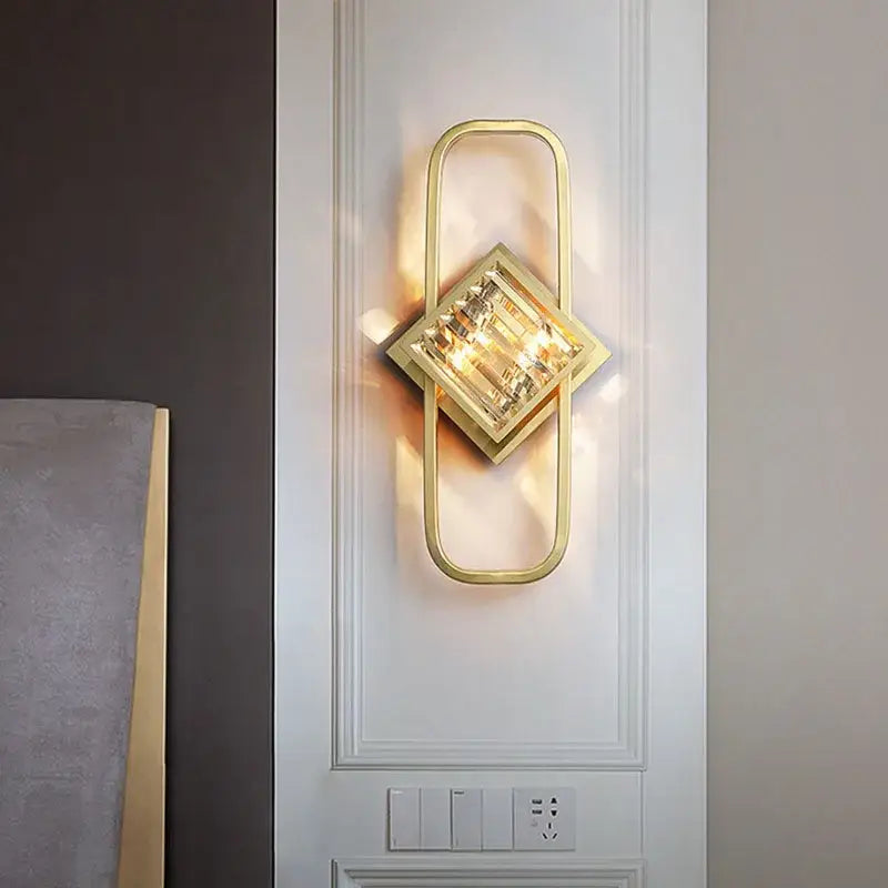 Modern geometric crystal gold wall lamp for living room