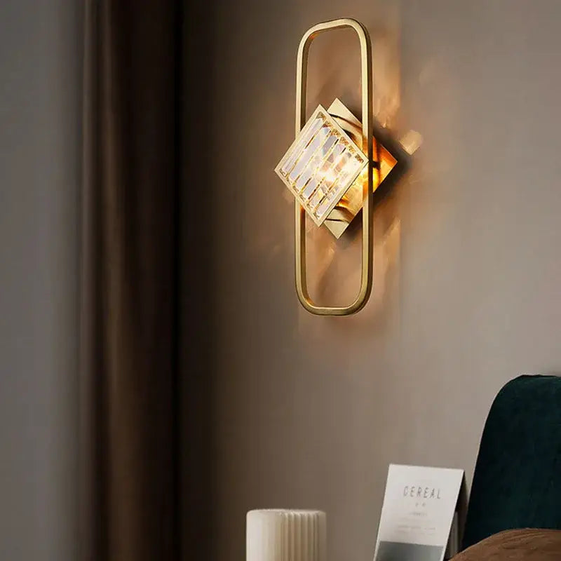 Modern geometric crystal gold wall lamp for living room