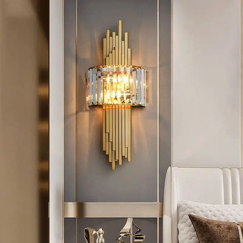 Modern geometric crystal gold wall lamp for living room