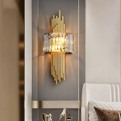 Modern geometric crystal gold wall lamp for living room