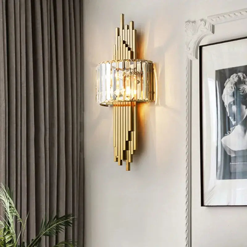 Modern geometric crystal gold wall lamp for living room