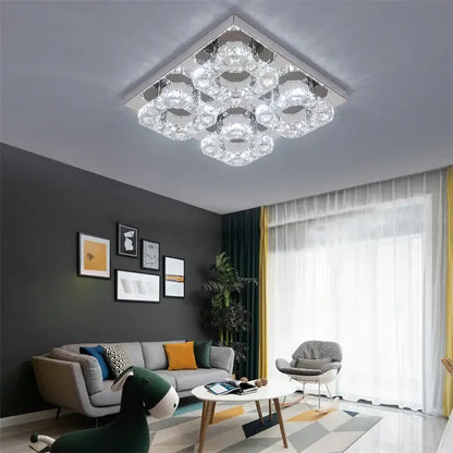 Modern geometric crystal smart led chandelier for living room
