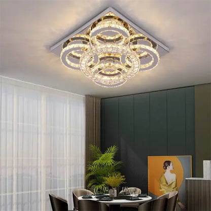 Modern geometric crystal smart led chandelier for living room