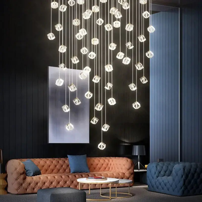 Modern geometric crystal led chandelier staircase light
