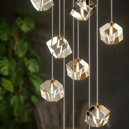 Modern geometric crystal led chandelier staircase light