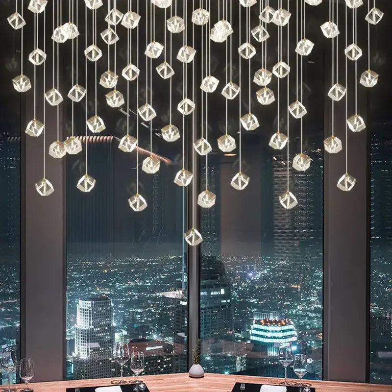 Modern geometric crystal led chandelier staircase light