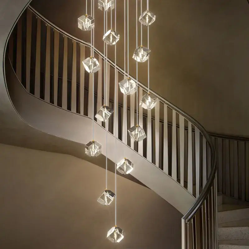 Modern geometric crystal led chandelier staircase light