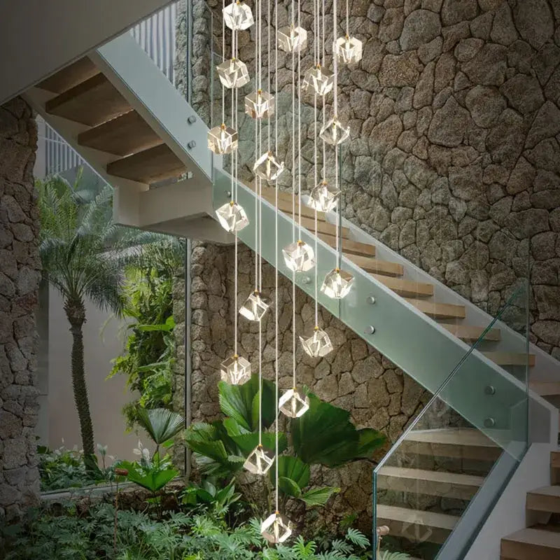 Modern geometric crystal led chandelier staircase light