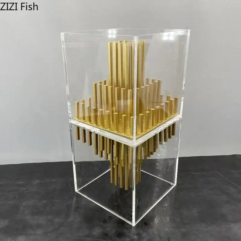 Modern geometric display box gold metal sculpture living room decor