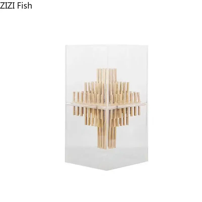 Modern geometric display box gold metal sculpture living room decor