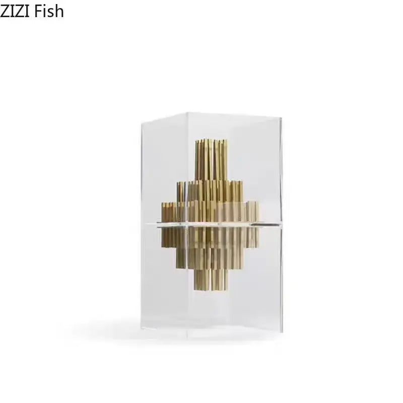 Modern geometric display box gold metal sculpture living room decor