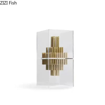 Modern geometric display box gold metal sculpture living room decor
