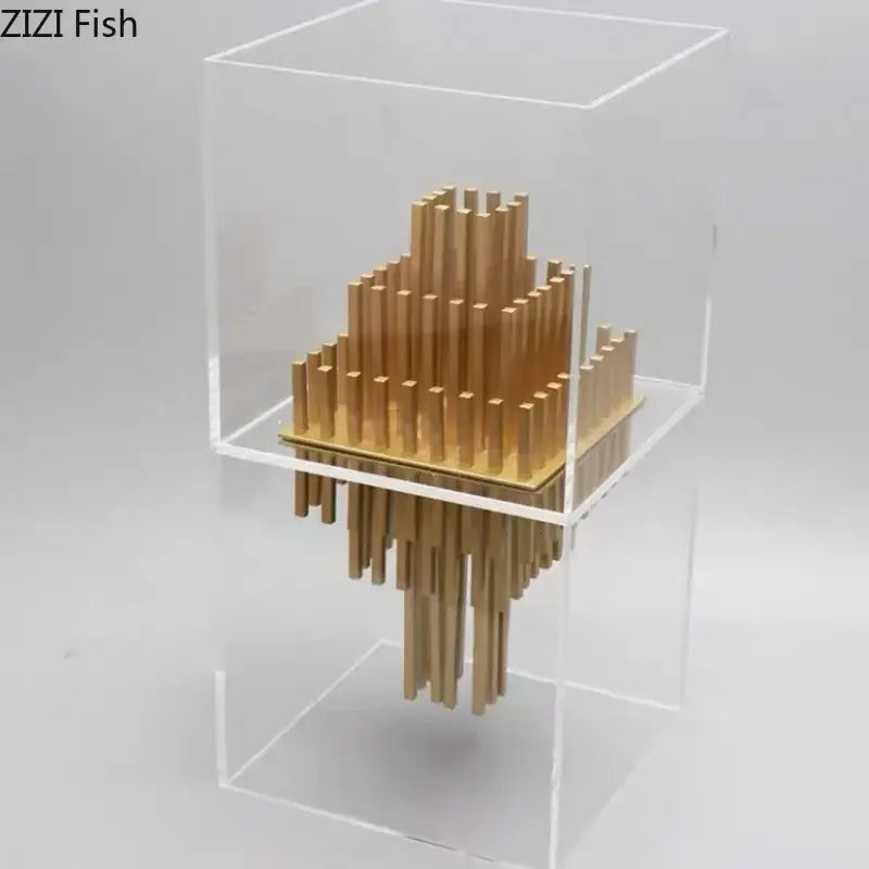Modern geometric display box gold metal sculpture living room decor