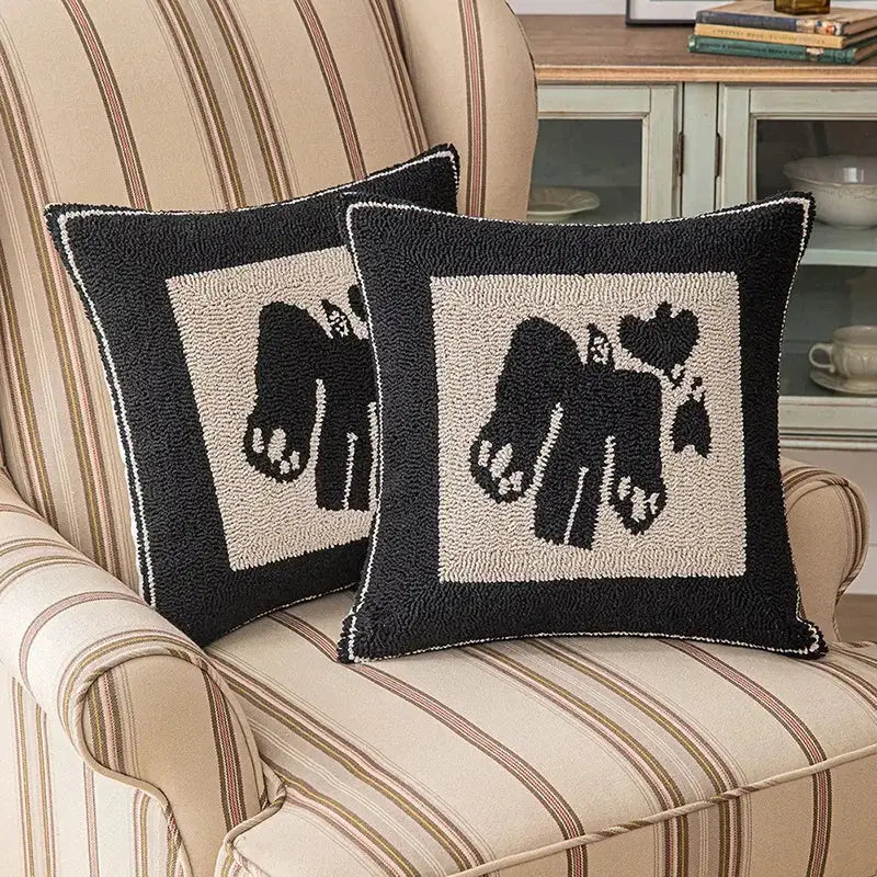 Modern geometric embroidered cushion cover black & cream living room