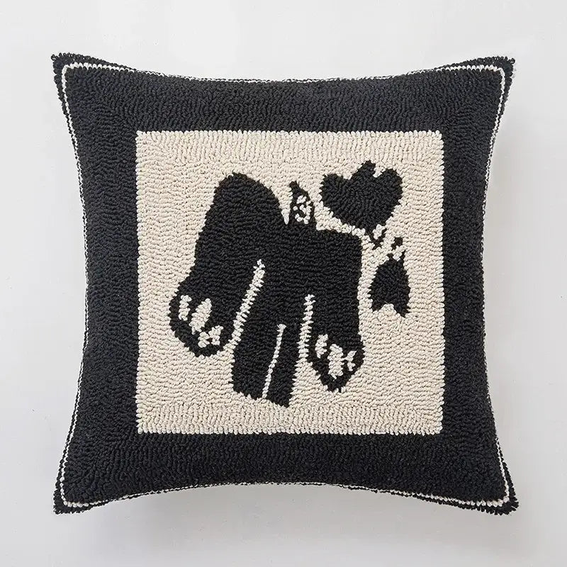 Modern geometric embroidered cushion cover black & cream living room