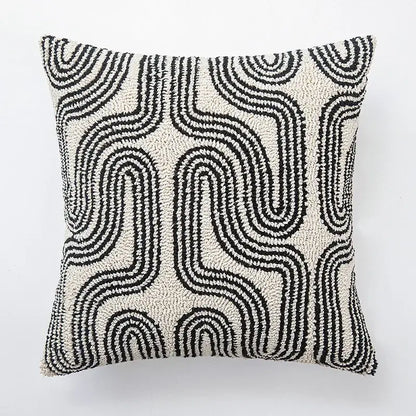 Modern geometric embroidered cushion cover black & cream living room
