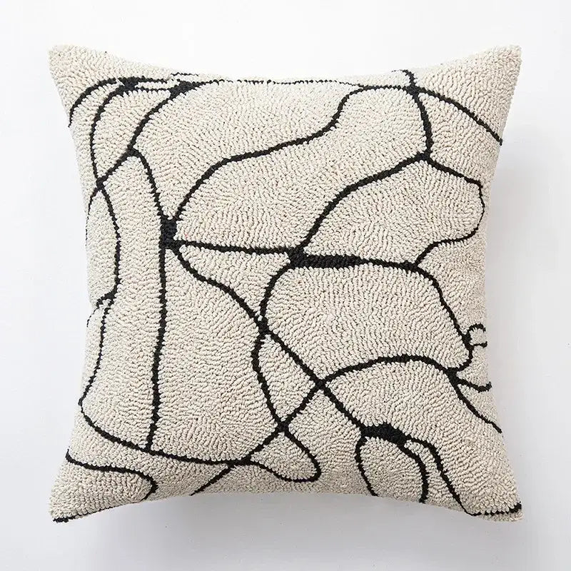 Modern geometric embroidered cushion cover black & cream living room