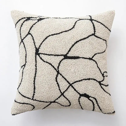 Modern geometric embroidered cushion cover black & cream living room