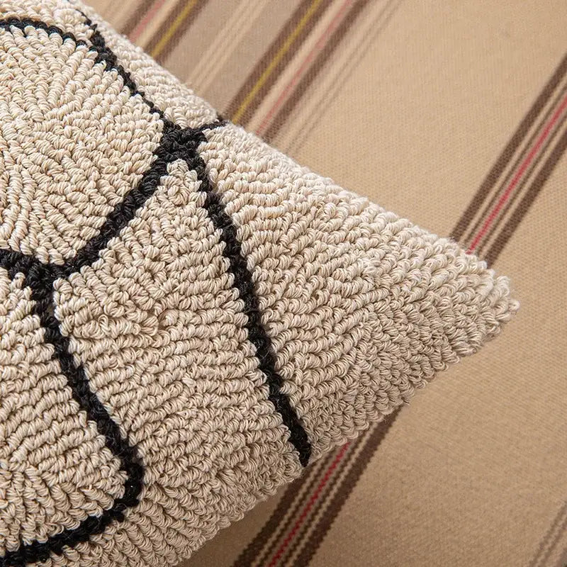 Modern geometric embroidered cushion cover black & cream living room