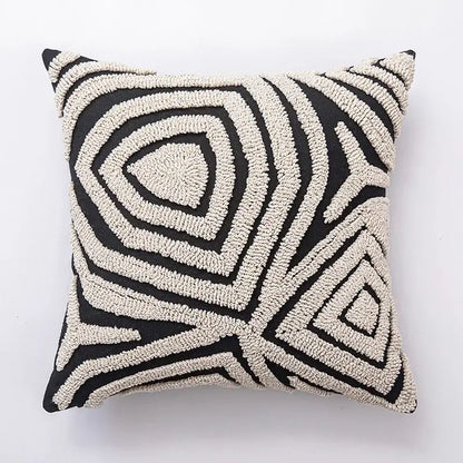Modern geometric embroidered cushion cover black & cream living room