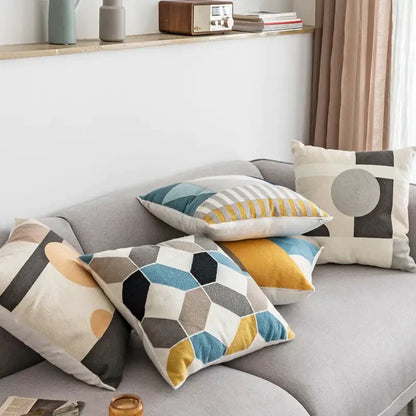 Modern geometric embroidery cushion cover set living room decor