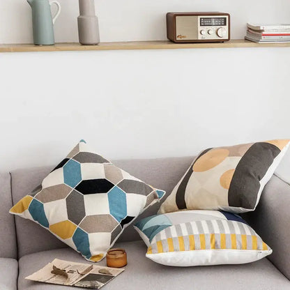 Modern geometric embroidery cushion cover set living room decor