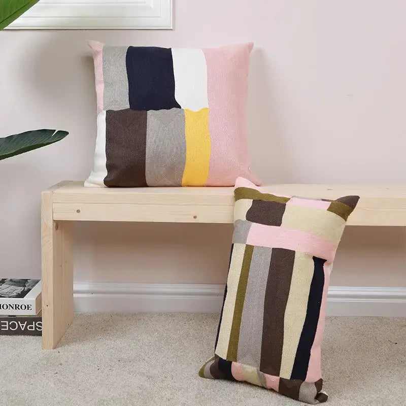 Modern geometric embroidery pillow cover yellow & gray living room