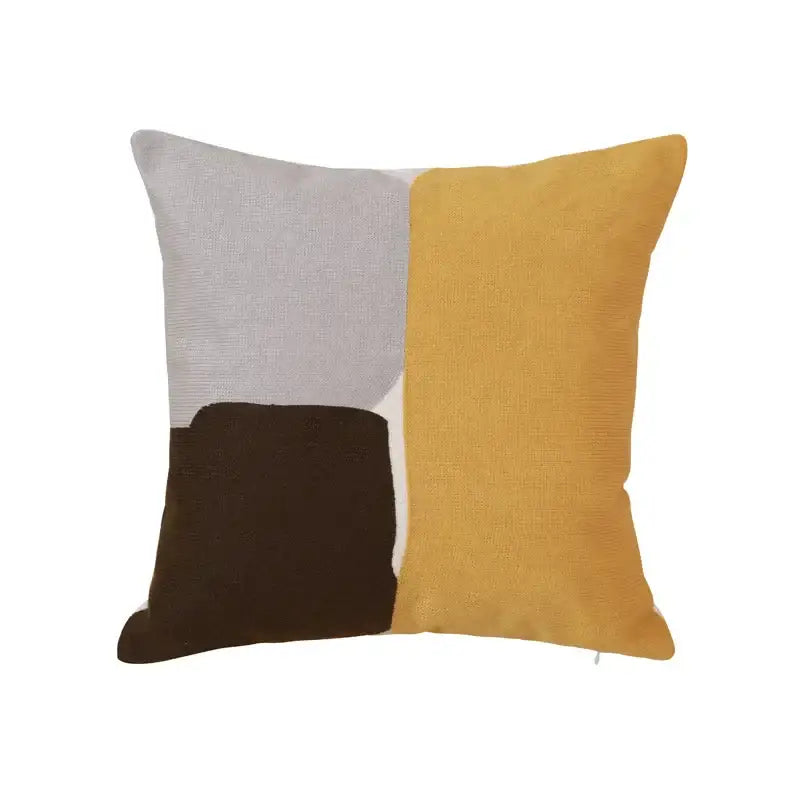 Modern geometric embroidery pillow cover yellow & gray living room