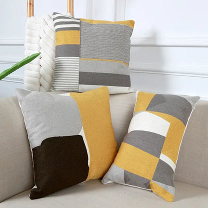 Modern geometric embroidery pillow cover yellow & gray living room