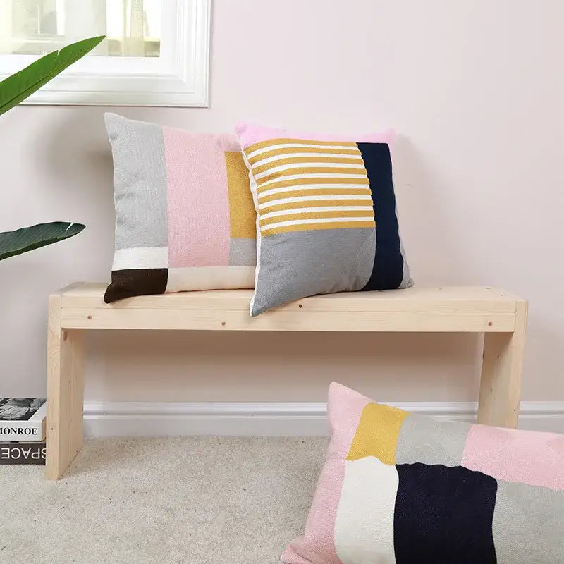 Modern geometric embroidery pillow cover yellow & gray living room