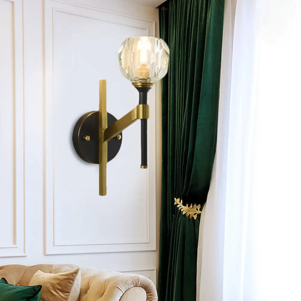 DecorBites™ Modern Geometric Flush Black Wall Sconce with Crystal Accent - 1 Light Fixture