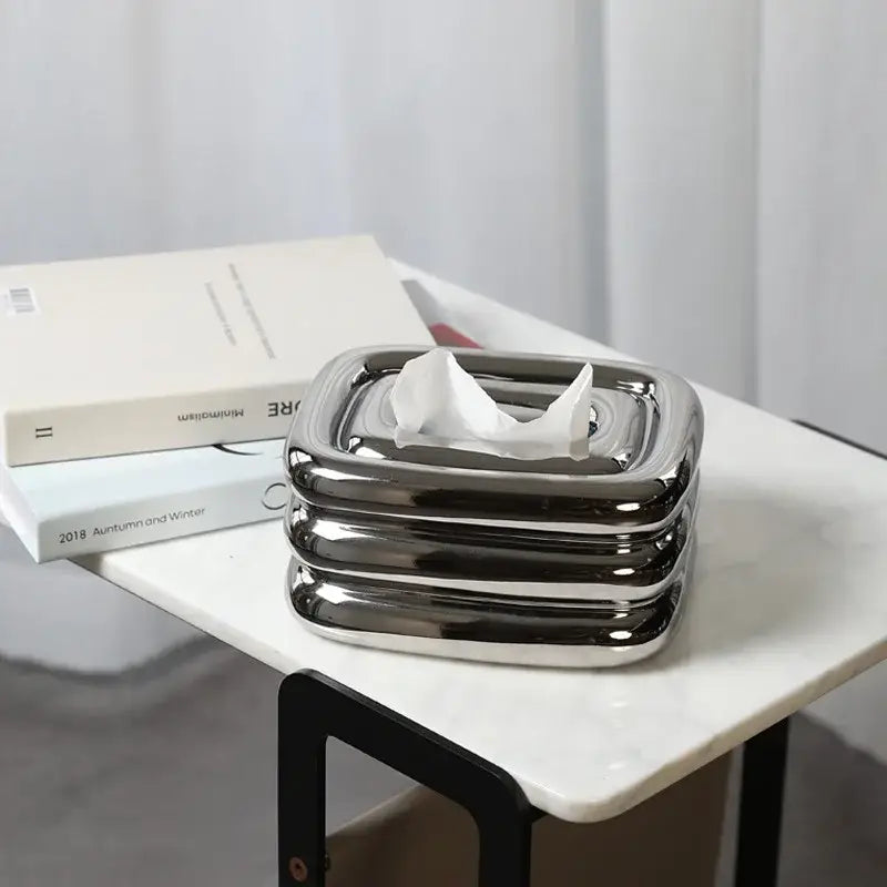 Modern geometric fringe chrome tissue box living room desktop holder