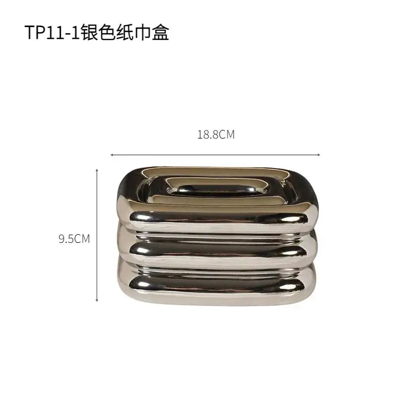 Modern geometric fringe chrome tissue box living room desktop holder