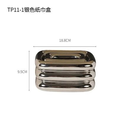Modern geometric fringe chrome tissue box living room desktop holder