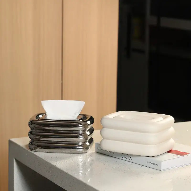 Modern geometric fringe chrome tissue box living room desktop holder