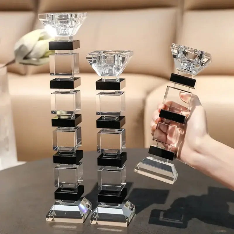 Modern geometric glass candle holder set dining room block design