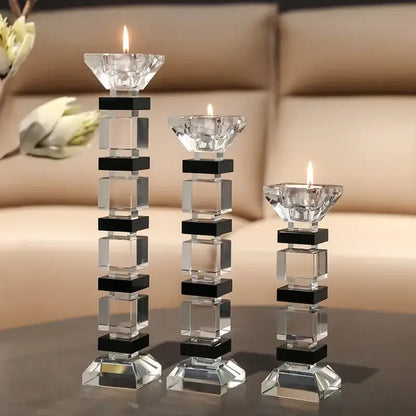 Modern geometric glass candle holder set dining room block design