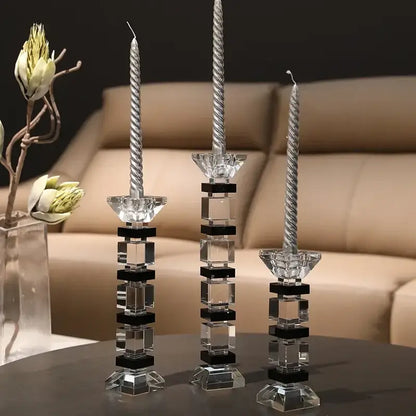 Modern geometric glass candle holder set dining room block design