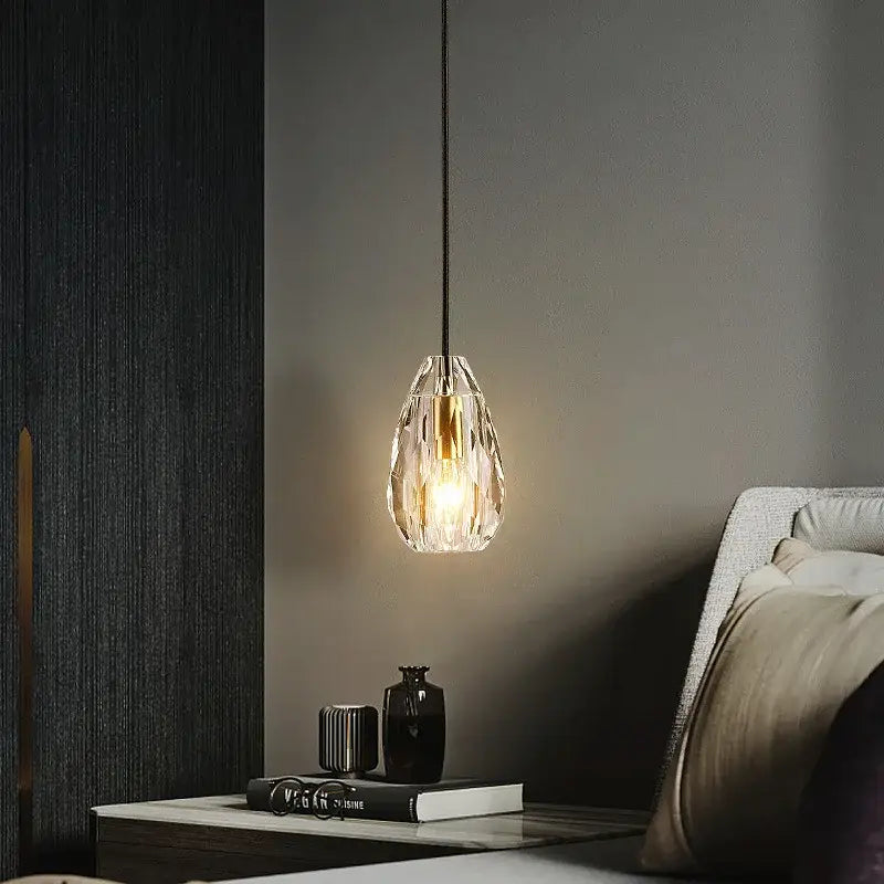 Modern geometric gold & clear crystal led ceiling chandelier bedroom