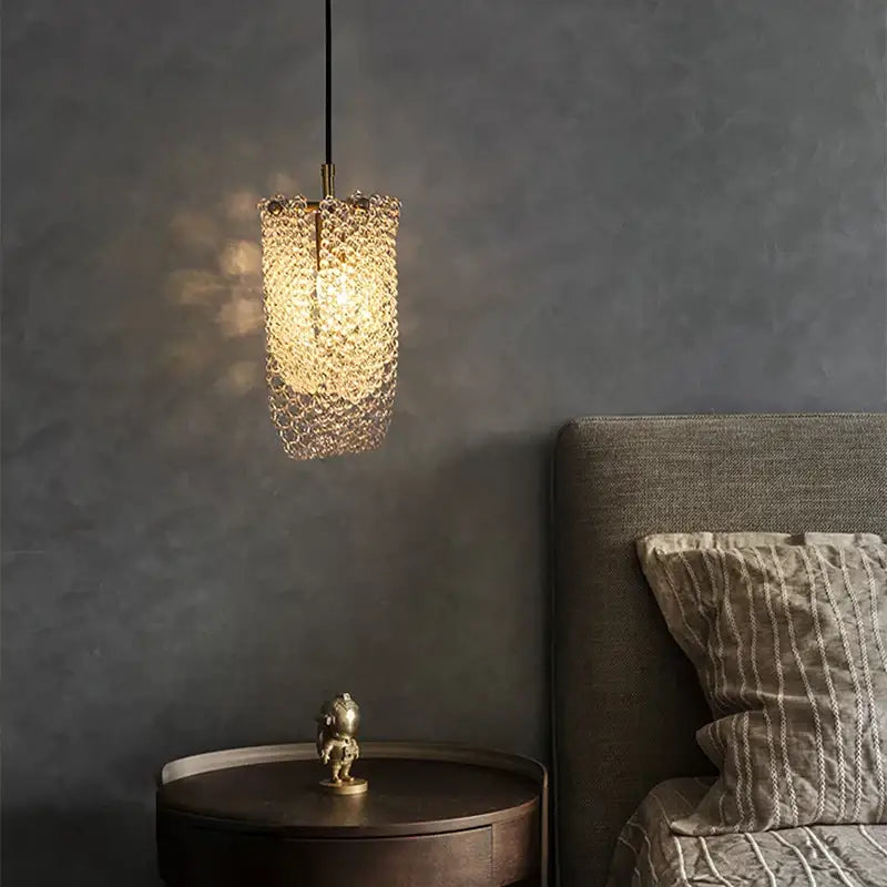 Modern geometric gold & clear crystal led ceiling chandelier bedroom