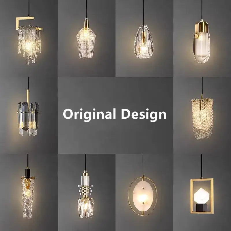Modern geometric gold & clear crystal led ceiling chandelier bedroom