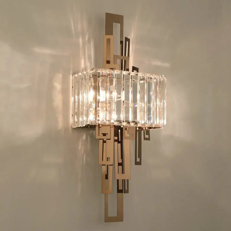 Modern geometric gold crystal wall lamp bedroom sconce