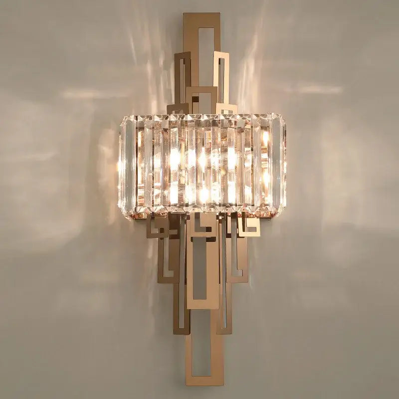 Modern geometric gold crystal wall lamp bedroom sconce